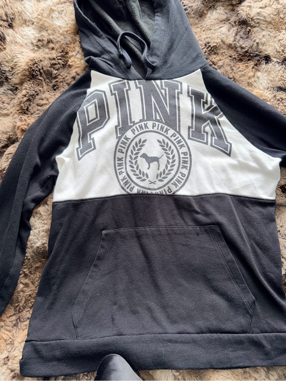 PINK Victoria's Secret Black and White Colorblock Hoodie